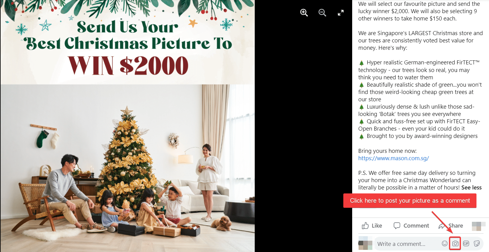 Run a post your best Christmas picture giveaway on Facebook